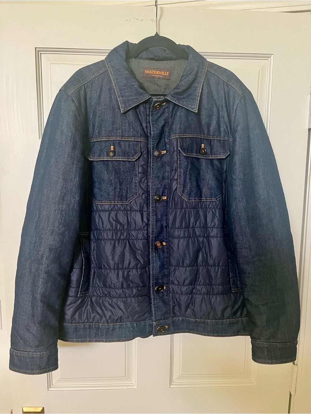 Waterville Italy Luxury Hybrid Denim Quilted Jacket Sz IT 56 US Large